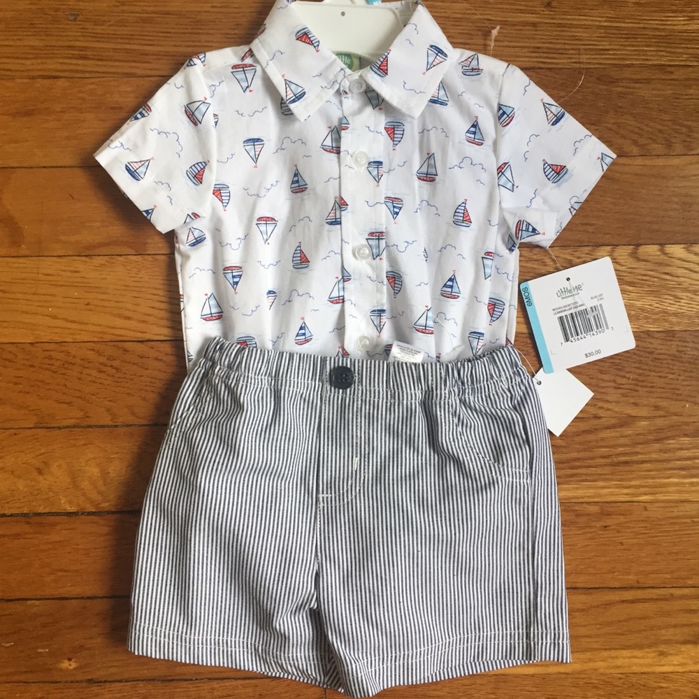 NWT 6M Little Me Sailboat Shirt & Shorts